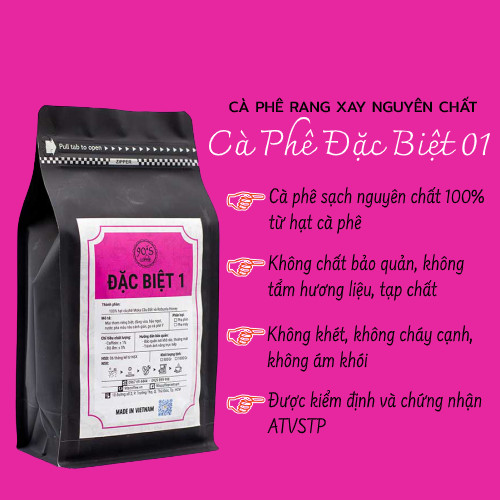 Cà Phê Rang Xay Nguyên Chất - 90S Coffee Vietnam | Đặc Biệt 01 | Công Thức Phối: Moka Cầu Đất + Robusta Honey | 100% Cà Phê Sạch | Cafe Pha Máy - Đắng Vừa - Hậu Ngọt