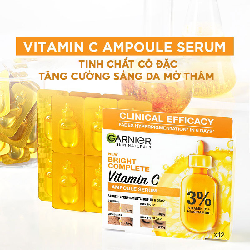 Tinh Chất Cô Đặc Tăng Cường Sáng Da Mờ Thâm Garnier New Bright Complete Vitamin C Ampoule Serum