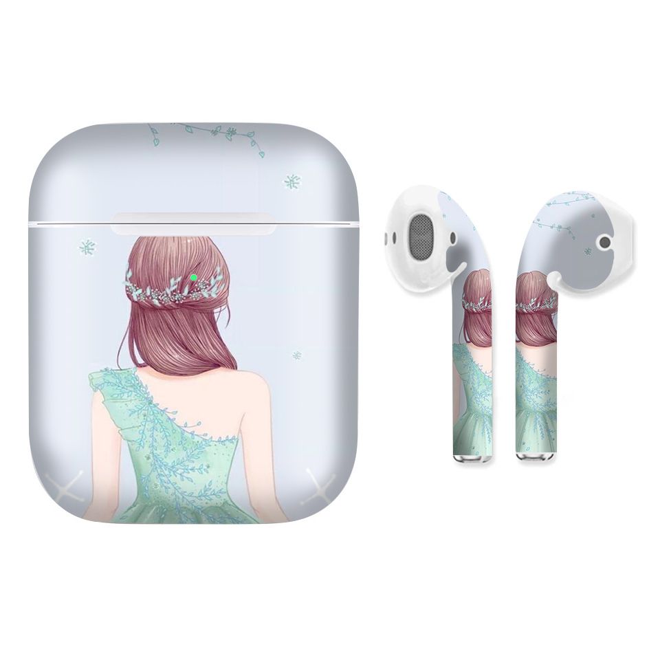 Miếng dán skin chống bẩn cho tai nghe AirPods in hình Cô gái váy xanh - Gin007 (bản không dây 1 và 2