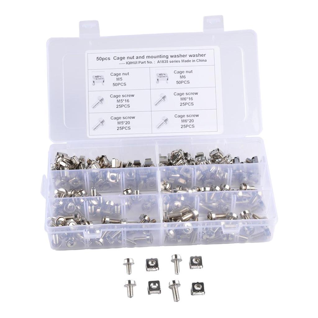 100 Pack Lot - M5*16 M5*20 M6*16 M6*20 Rack Mount Cage Nut & Screw w/ Washer