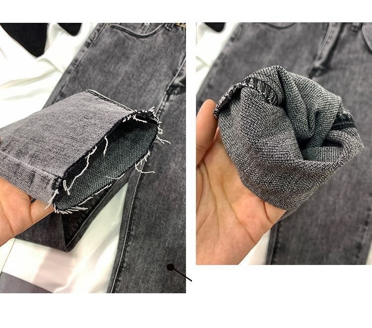 Quần jeans nữ lưng cao ôm cách điệu phân nịt họa tiết da beo cá tính