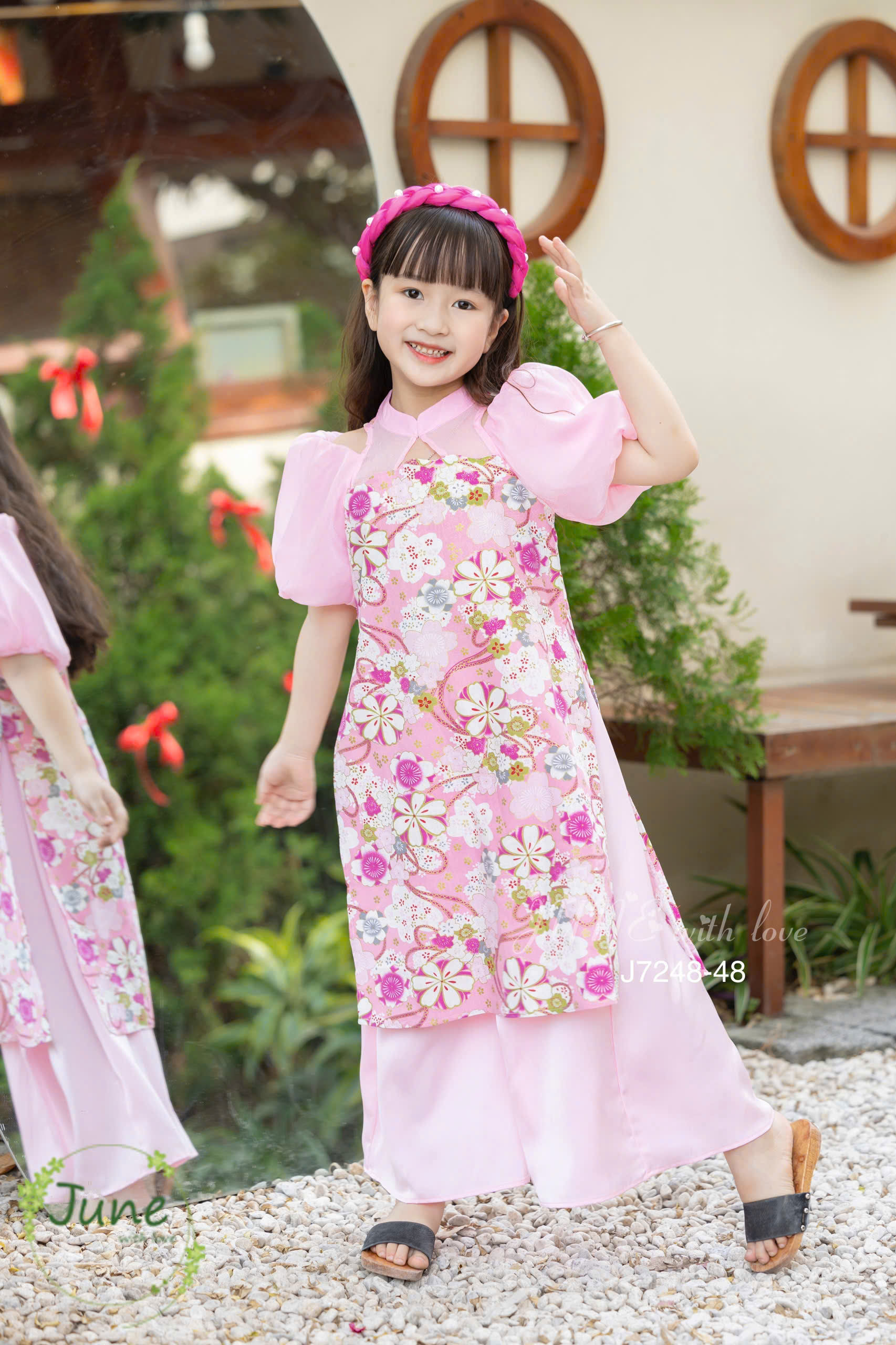 Bộ áo dài tết cho bé gái mẫu HOA xinh xắn diện tết năm mới giáng sinh noel từ 12-50kg hàng thiết kế cao cấp