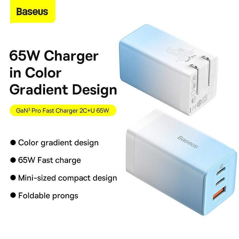 Bộ sạc nhanh Baseus GaN3 Pro Quick Charger 65W (Kèm cáp sạc C to C 100W) Phiên bản 2022 (Hàng chính hãng)