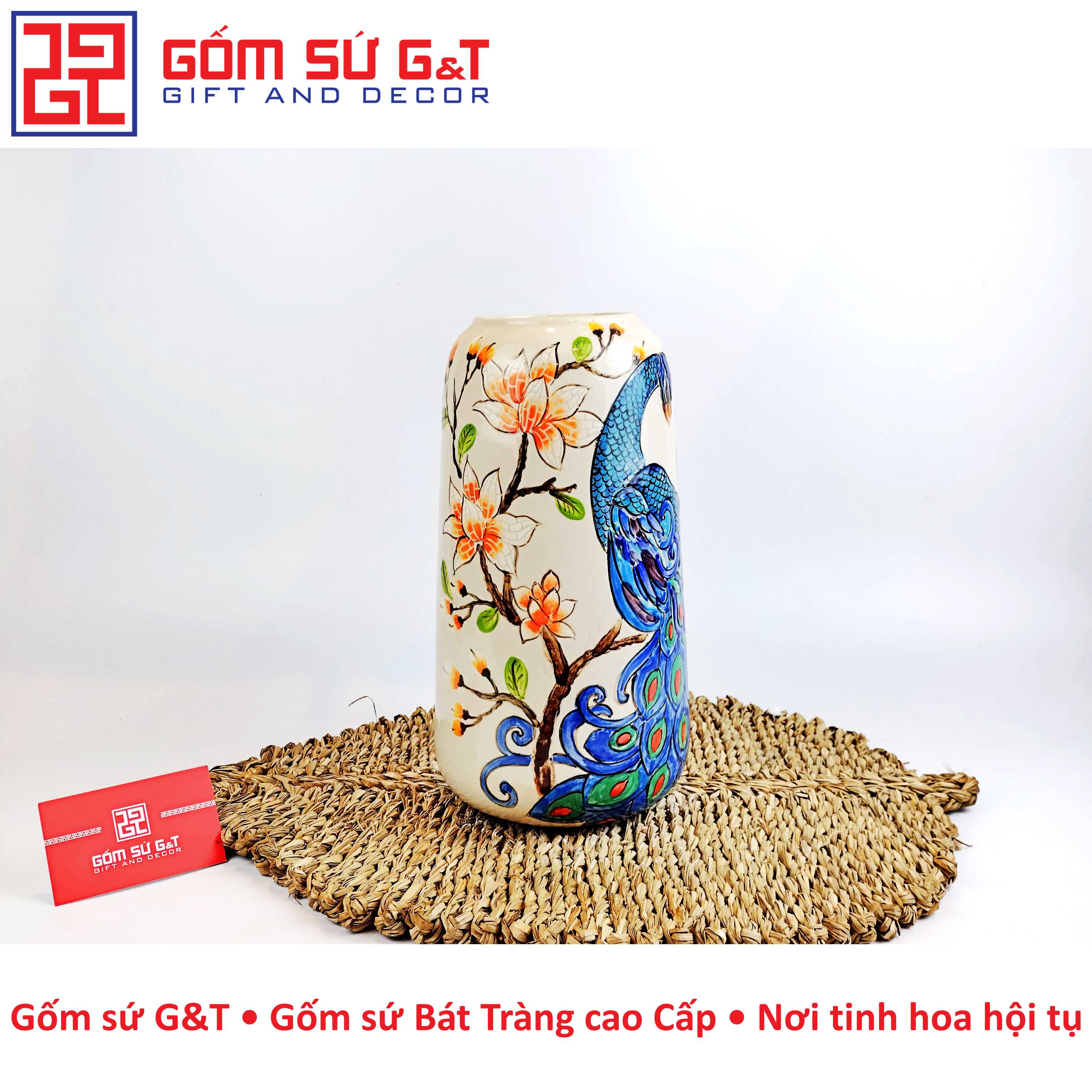 Lọ hoa dáng đu đủ khắc công Gốm Sứ G&amp;T