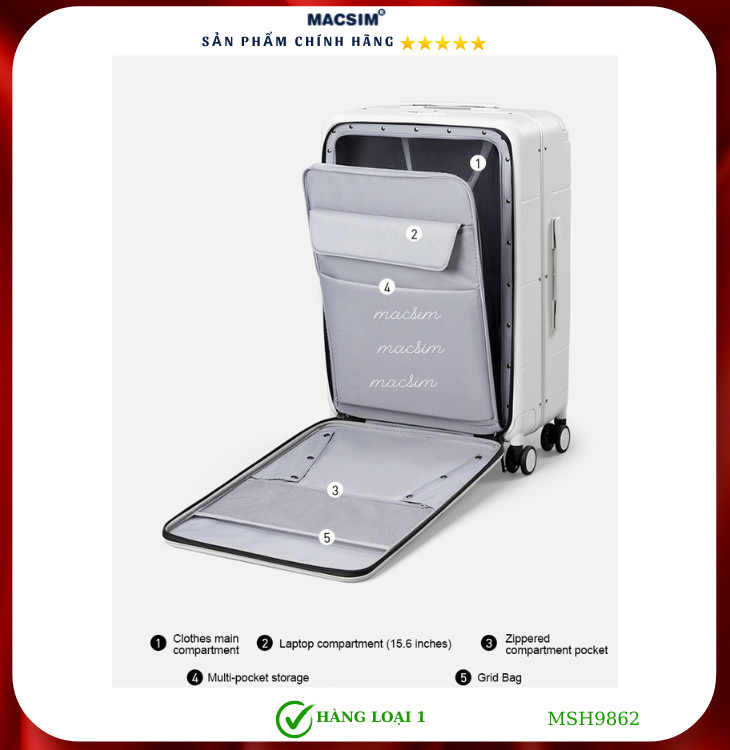 Vali cao cấp Macsim Hanke MSH9862 - Hàng loại 1(size 20 inch)