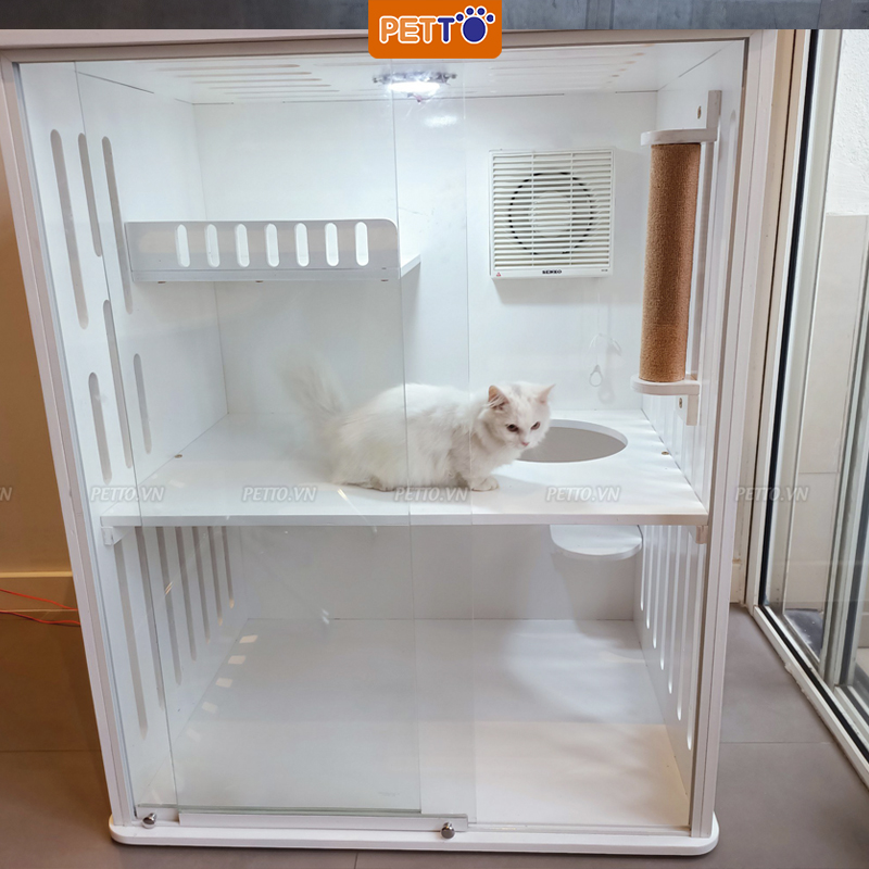 Tủ nuôi mèo - tủ mèo bằng GỖ KÈM QUẠT HÚT THÔNG GIÓ cùng hệ thống ĐÈN LED cao cấp thoáng mát vui chơi CC012_1