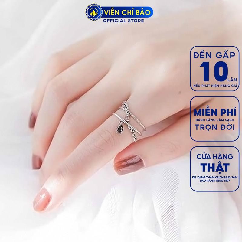 Nhẫn bạc nữ xích trơn chéo đính đá đen chất liệu bạc Thái S925 trẻ trung cá tính thương hiệu Viễn Chí Bảo N000277