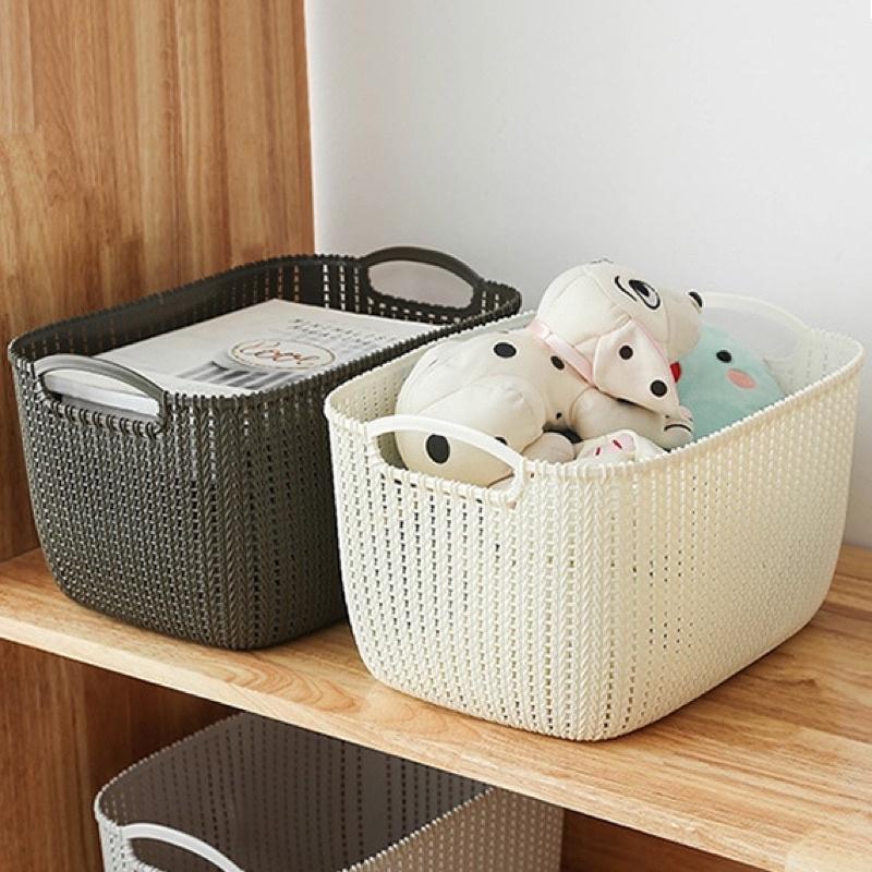Rổ Nhựa Giả Đan Mây Có Quai Cầm Đựng Đồ Kute Màu Sắc Đa Dạng