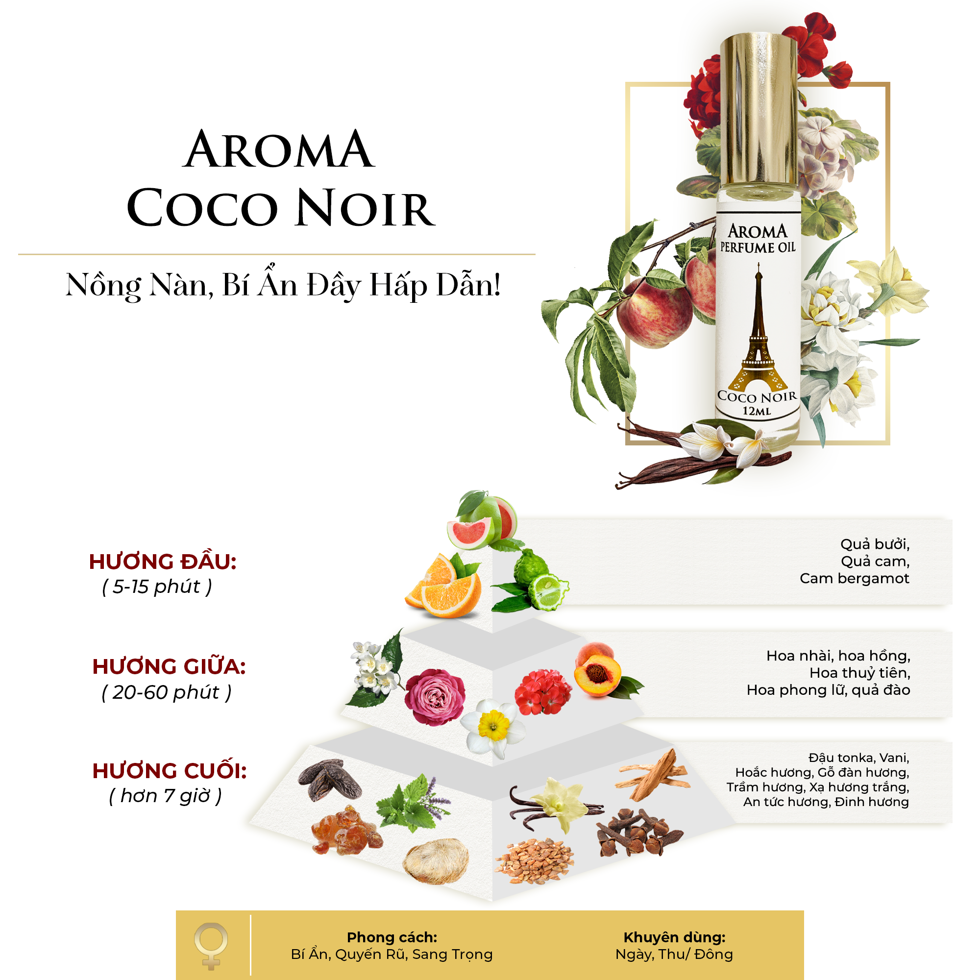 Aroma CoCo Noir – Tinh Dầu Nước Hoa Pháp Dạng Lăn 12ml