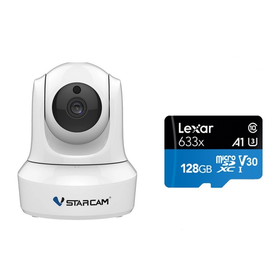 Combo Camera Wifi IP C29s 2.0 FHD 1080p Vstarcam , Camera không dây trong nhà (Trắng Bạch Tuyết ) , Kèm thẻ nhớ 128GB A1 4K Lexar - Hàng chính hãng