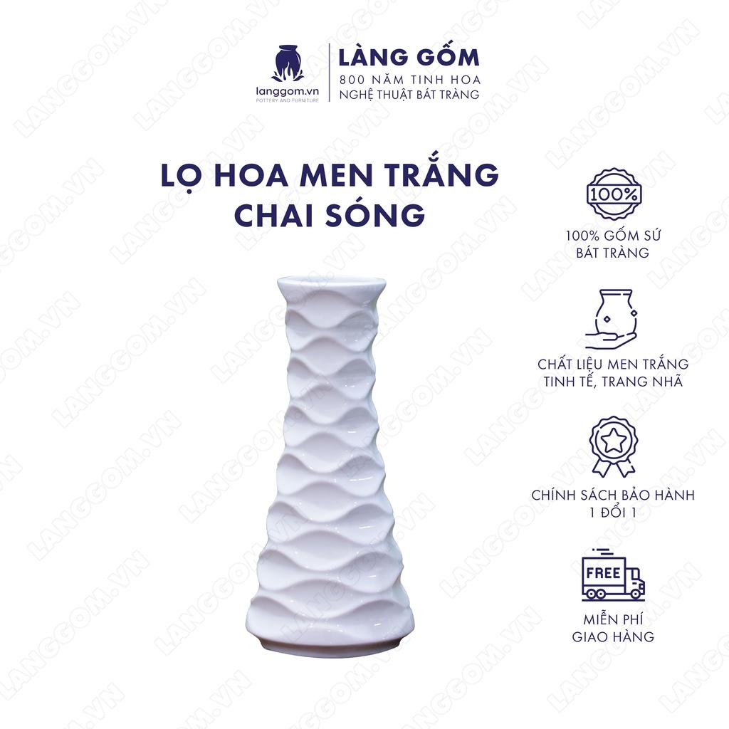 Bình hoa, lọ hoa Gốm sứ Bát Tràng cao cấp Men trắng chai sóng dùng làm quà tặng, trang trí - Làng Gốm Bát Tràng