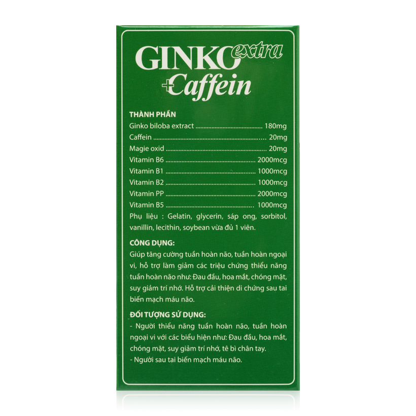 Combo 2 Hộp GINKO Extra Caffein - Tăng Cường Tuần Hoàn Máu Não, Cải Thiện Trí Nhớ, Không Gây Buồn Ngủ