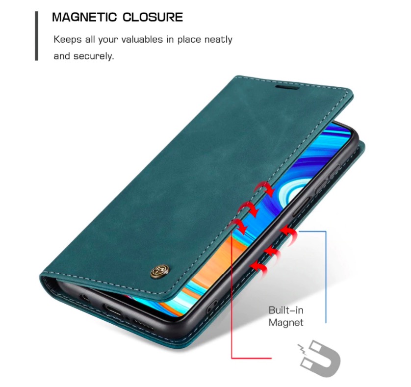 Bao da bò thật dạng ví chính hãng Caseme dành cho Xiaomi Redmi Note 9 Pro