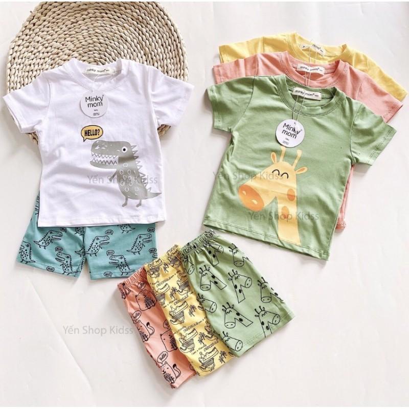 Bộ cộc tay cotton Minky mom hoạ tiết ngộ nghĩnh cho bé