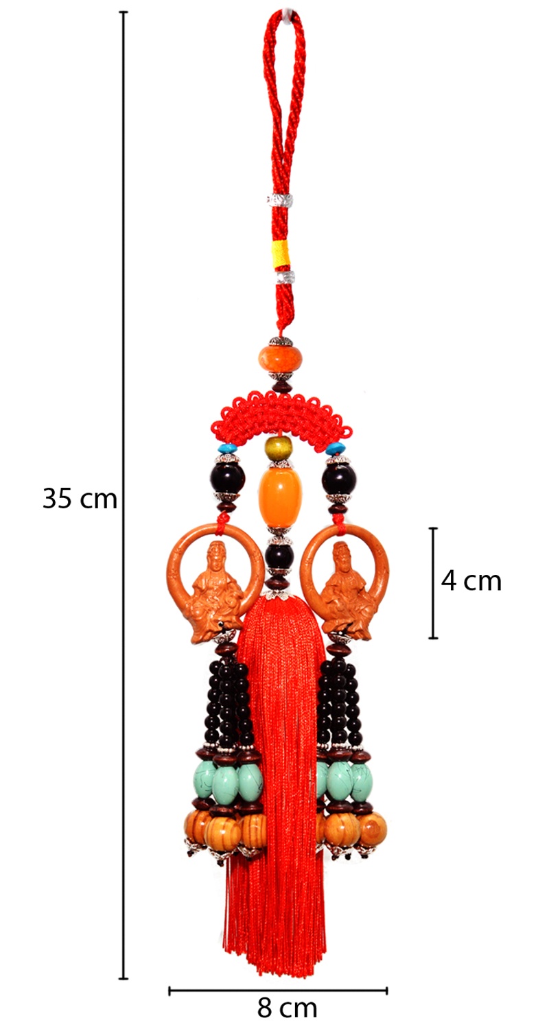 Dây phong thủy treo xe ô tô hình Phật quan âm đôi bằng gỗ gụ