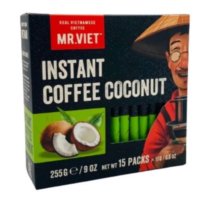 Cà phê hoà tan Dừa Mr Viet Coffee 255g - Instant Coffee Coconut (15 gói/ hộp *17g)
