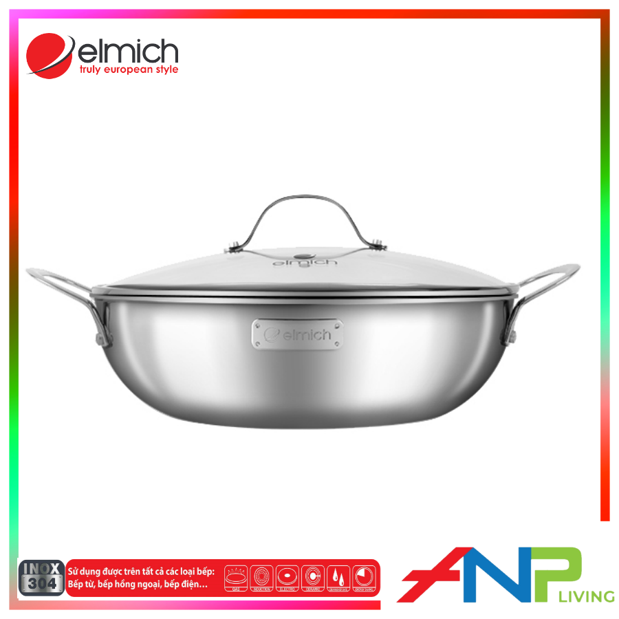 Chảo Xào Kiêm Nồi Lẩu inox cao cấp 3 lớp đáy liền ELMICH TRI-MAX - Hàng Chính Hãng