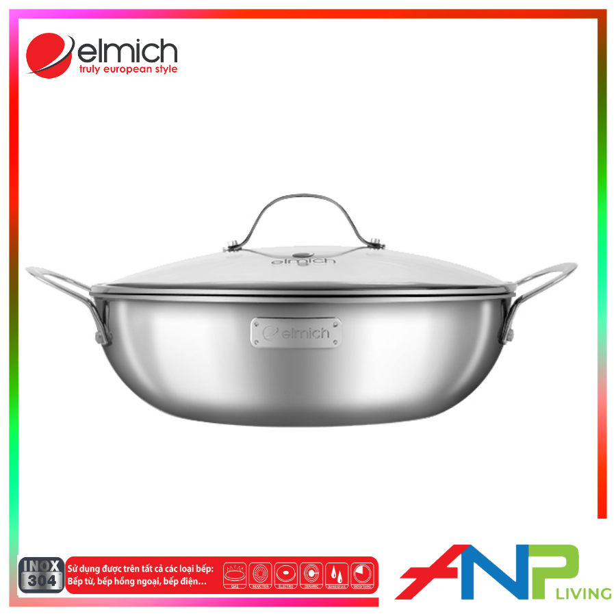 Chảo Xào Kiêm Nồi Lẩu inox cao cấp 3 lớp đáy liền ELMICH TRI-MAX (EL-3797 Size 28cm, EL-3798 Size 30cm) - Hàng Chính Hãng