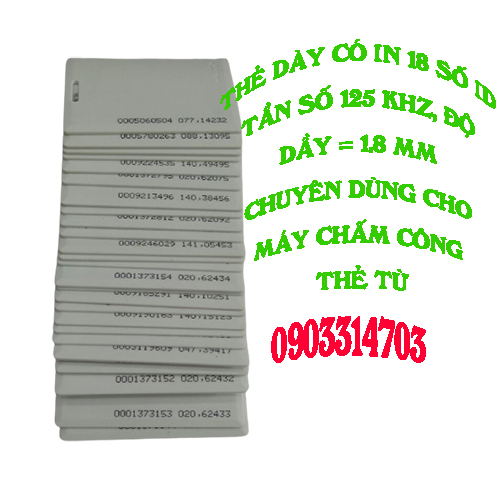 Bộ 10 Thẻ cảm ứng dày có in 18 số ID tần số 125 khz độ dày 1.8 mm