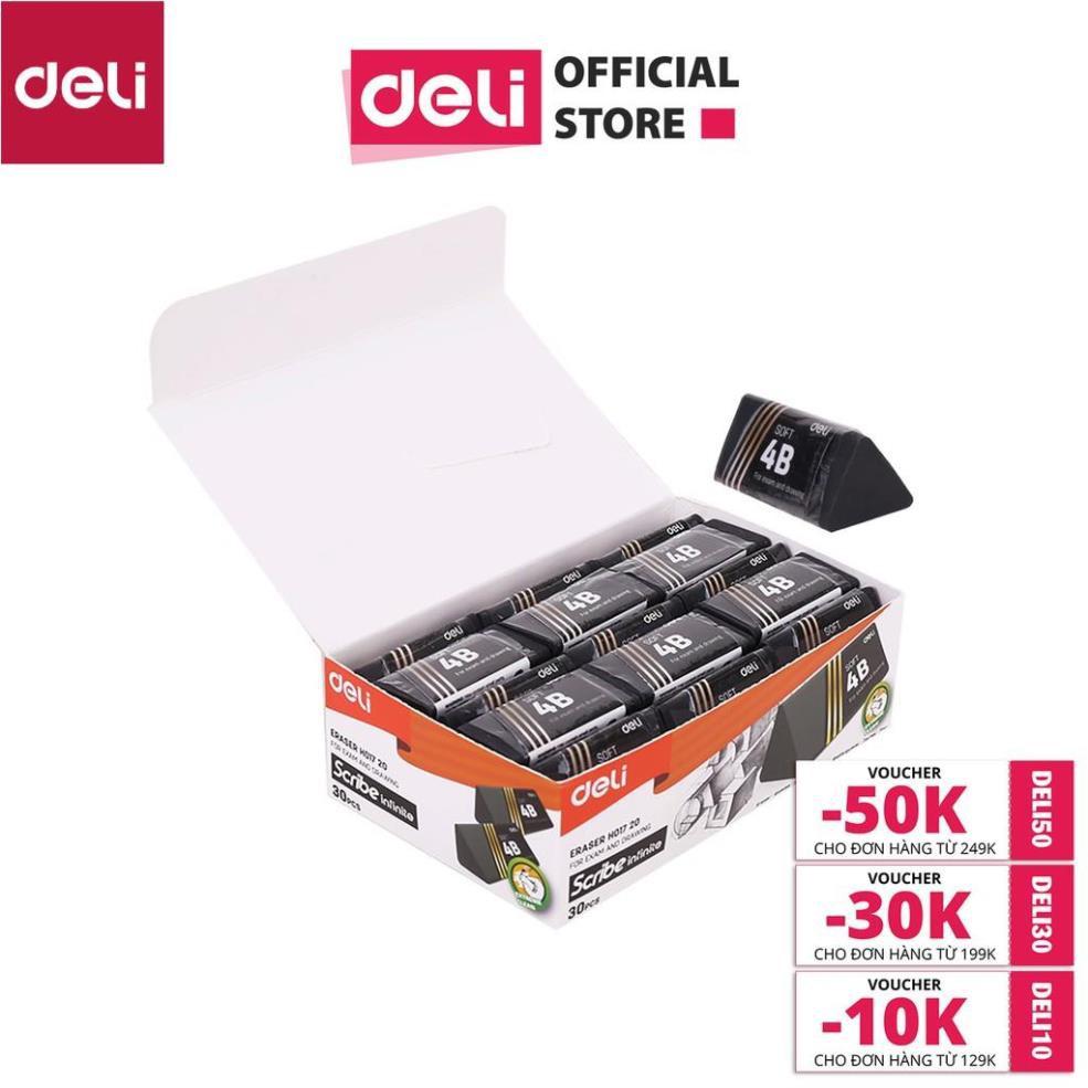 Tẩy 2B Deli, 40×19×19mm, Đen - 30 viên/hộp - EH01720
