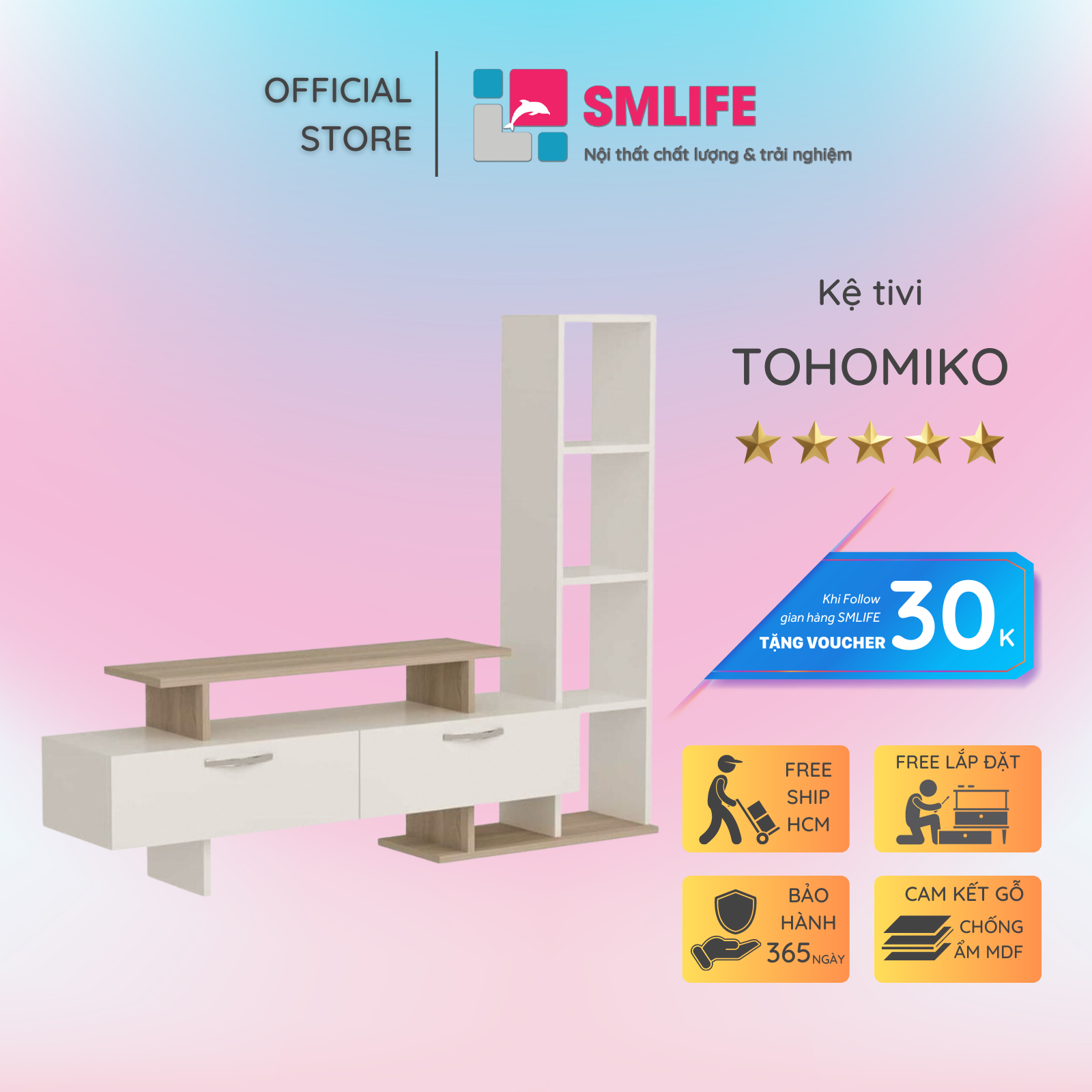 Kệ tivi gỗ hiện đại SMLIFE Tohomiko | Gỗ MDF dày 17mm chống ẩm | D150xR27xC120cm