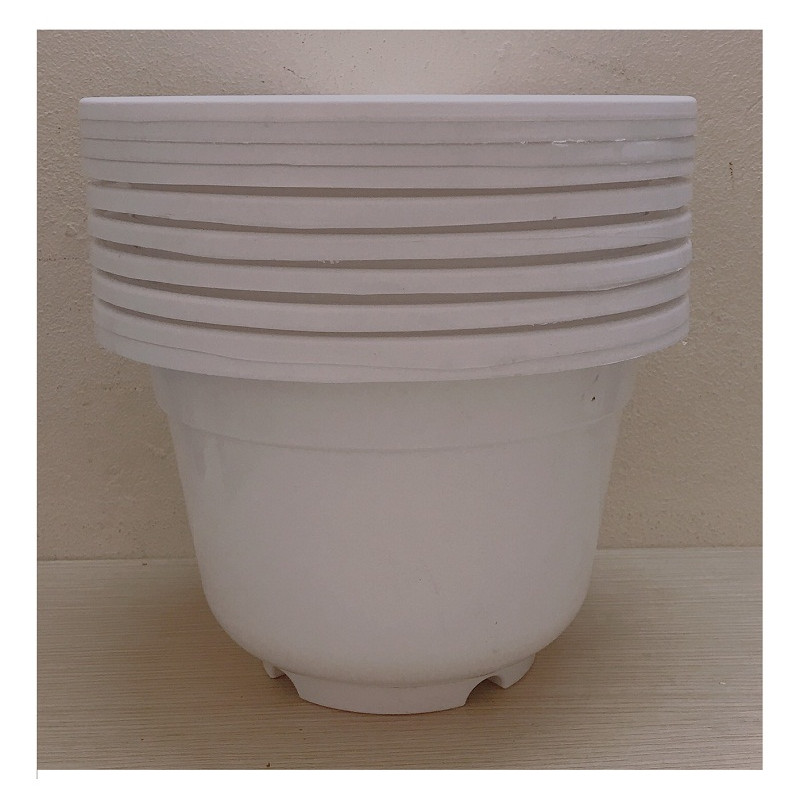 10 Chậu Nhựa Trồng Hoa, Cây Cảnh Hình Tròn Màu Trắng A280x190