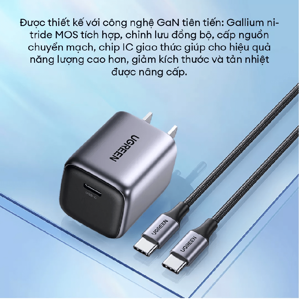 Củ sạc nhanh Ugreen 30W CD319 - Chân dẹt chuẩn US, Thiết kế nhỏ gọn, Màu Trắng / Đen - Hàng chính hãng