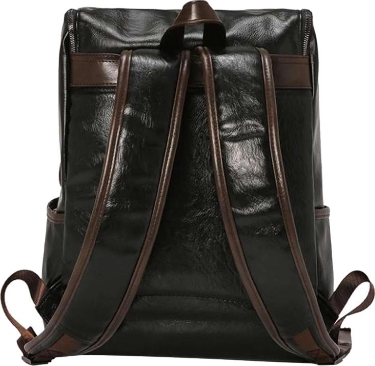 Men's Large Capacity Leather Casual Laptop Backpack - Black