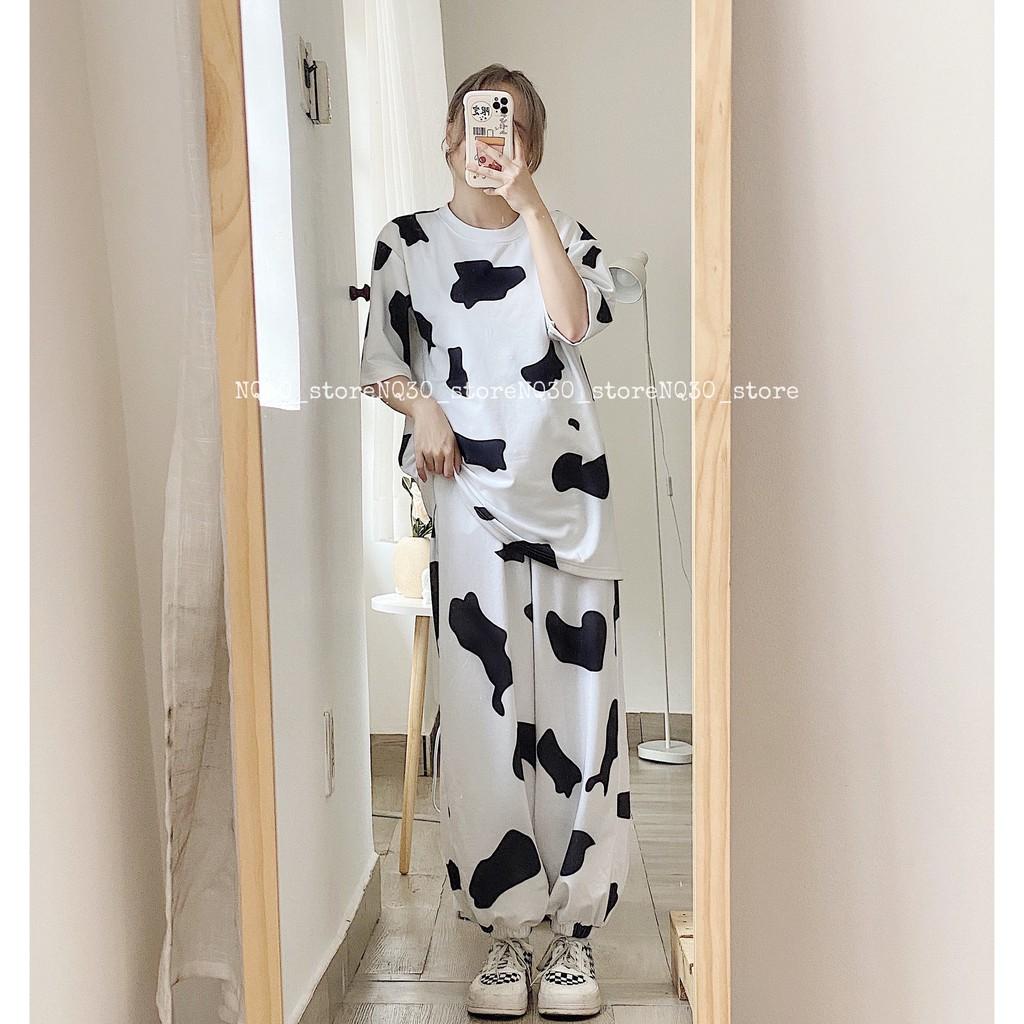 Áo Thun Tay Lỡ In Hoạ Tiết Bò Sữa Chất Nỉ Da Cá Nam Nữ Unisex