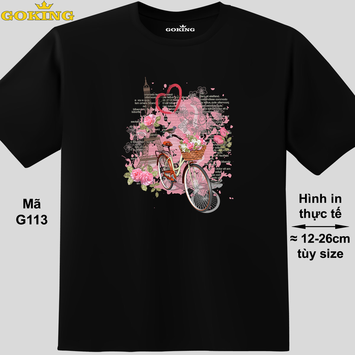 PARIS, mã G113. Hãy tỏa sáng như kim cương, qua chiếc áo thun Goking siêu hot cho nam nữ trẻ em, áo phông cặp đôi, gia đình, đội nhóm – Đen, 100 cotton – M