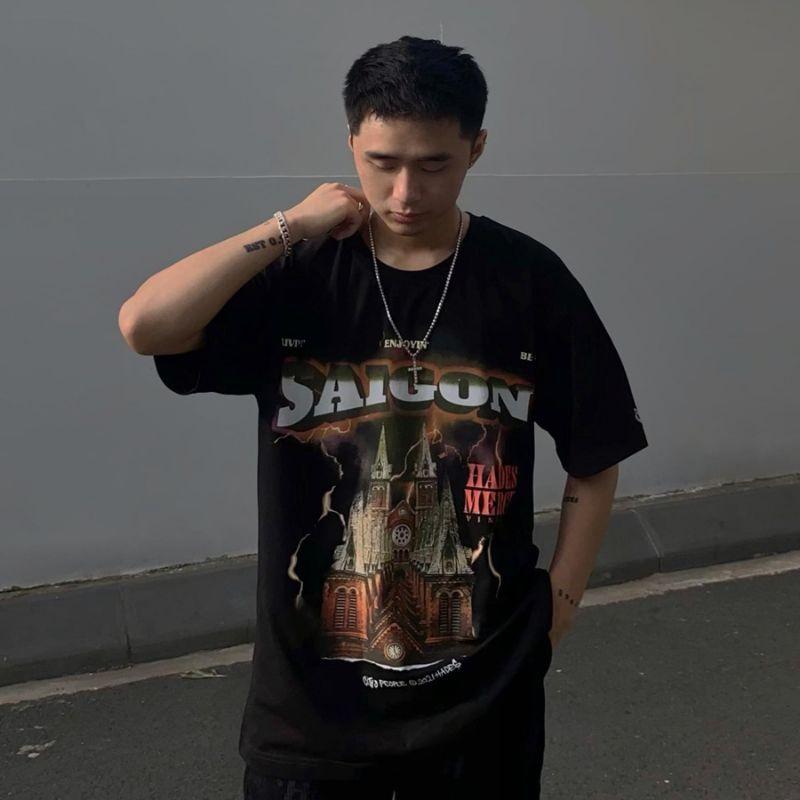 Áo thun unisex tay lỡ Hades Saigon Spirit Black đầy đủ tag cổ tag tay- Hany shop