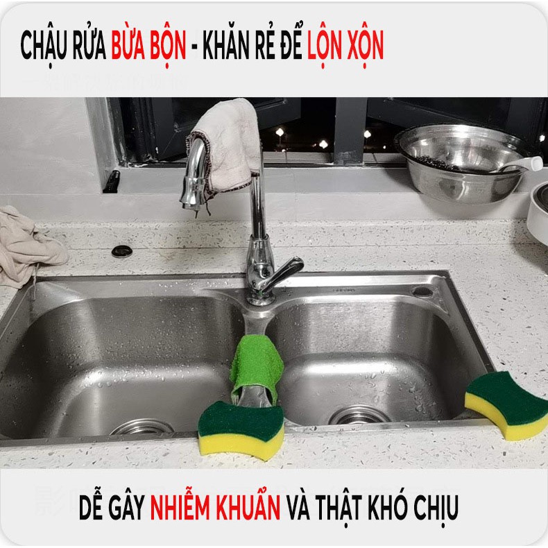 Kệ để giẻ rửa chén bát kiểu Nhật cao cấp + Chống Rỉ + Treo Khăn + Dán tường + Khay hứng nước Hàng Loại 1 - Chính Hãng MINIIN