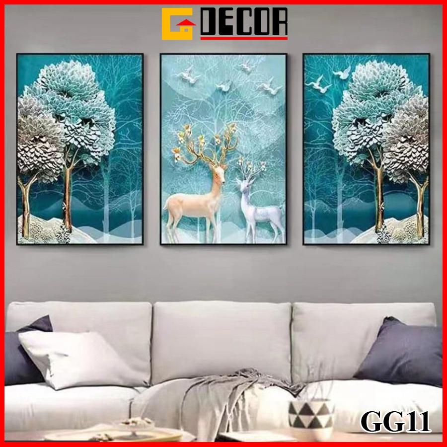 Tranh treo tường canvas 3 bức phong cách hiện đại Bắc Âu 11, tranh hươu trang trí phòng khách, phòng ngủ, phòng ăn, spa