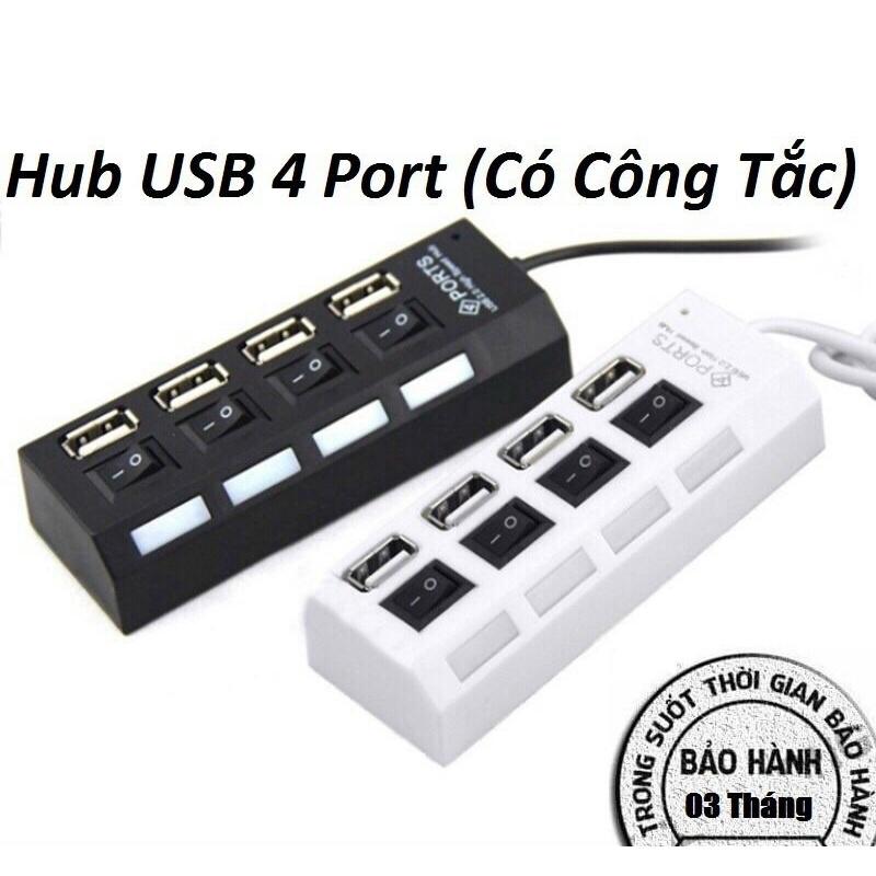 Bộ chia USB 4 cổng 2.0, có công tắc