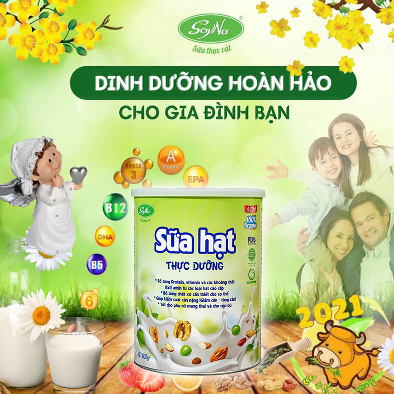 Sữa Hạt Thực Dưỡng 400gr Soyna chính hãng tặng kèm 1 ly pha sữa