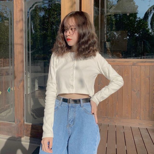 Áo Croptop yan 7 cúc dài tay phong cách ulzzang hàn quốc cực xinh