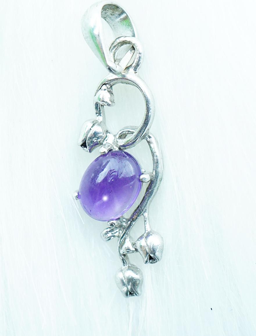 Mặt dây chuyền thạch anh tím Amethyst tự nhiên hoa Tulip