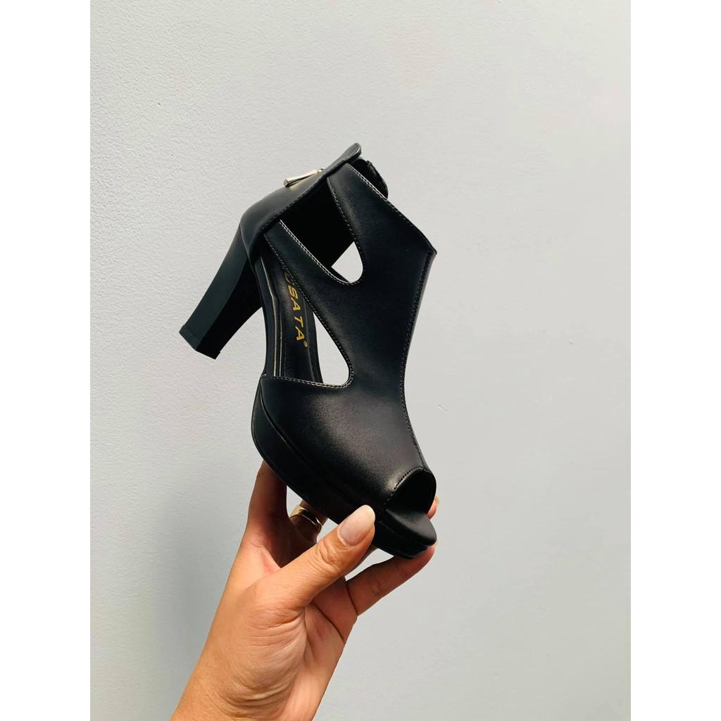 Sandal cao gót nữ khóa kéo, da lì cao cấp ROSATA RO322 8p gót trụ - BKSTORE