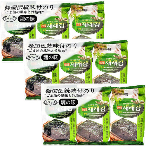 Rong biển snack cuộn kẹp cơm vị tự nhiên muối tre truyền thống Good&Well - Combo 03 Lốc