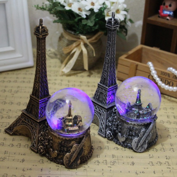 Quả cầu tuyết tháp Eiffel, Quả cầu pha lê tuyết có đèn led và tháp Eiffel - Màu vàng