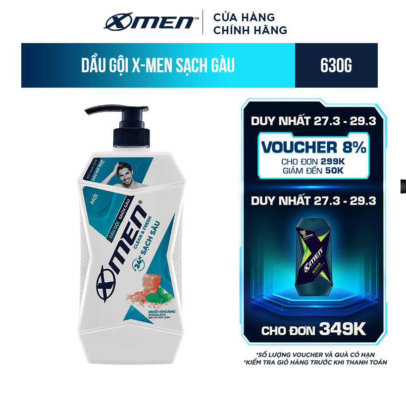 Dầu gội Sạch Gàu X-Men Clean &amp; Fresh 24h Sạch Sâu 630g