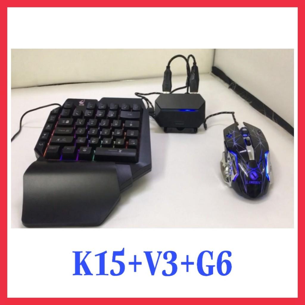 Combo Trọn Bộ Bàn Phím K15 + Chuột V3 + Hộp Chuyển Đổi G6 chơi game PUBG