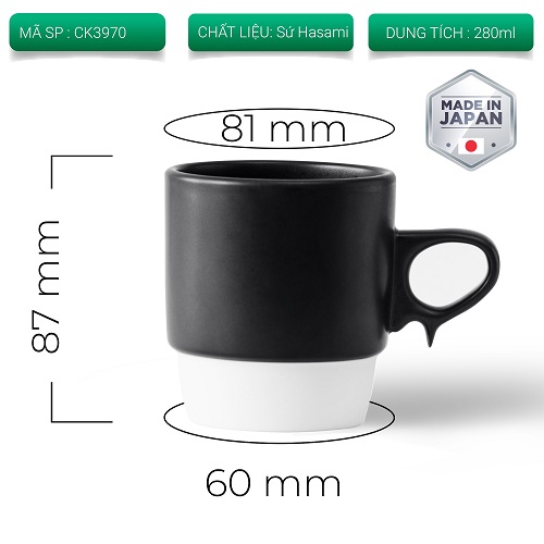 Ly sứ mug Hasami Nhật uống cà phê trà 280ml CAFE DE KONA