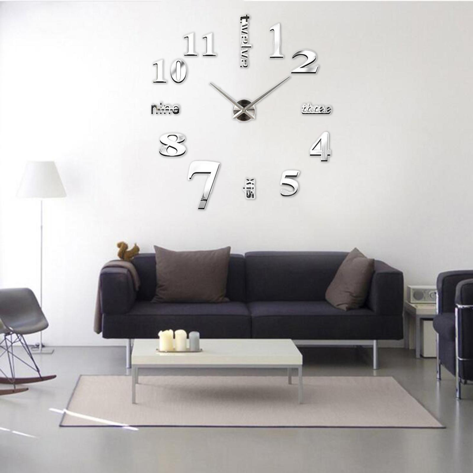 DIY Frameless Wall Clock 3D Mirror Clocks Living Room