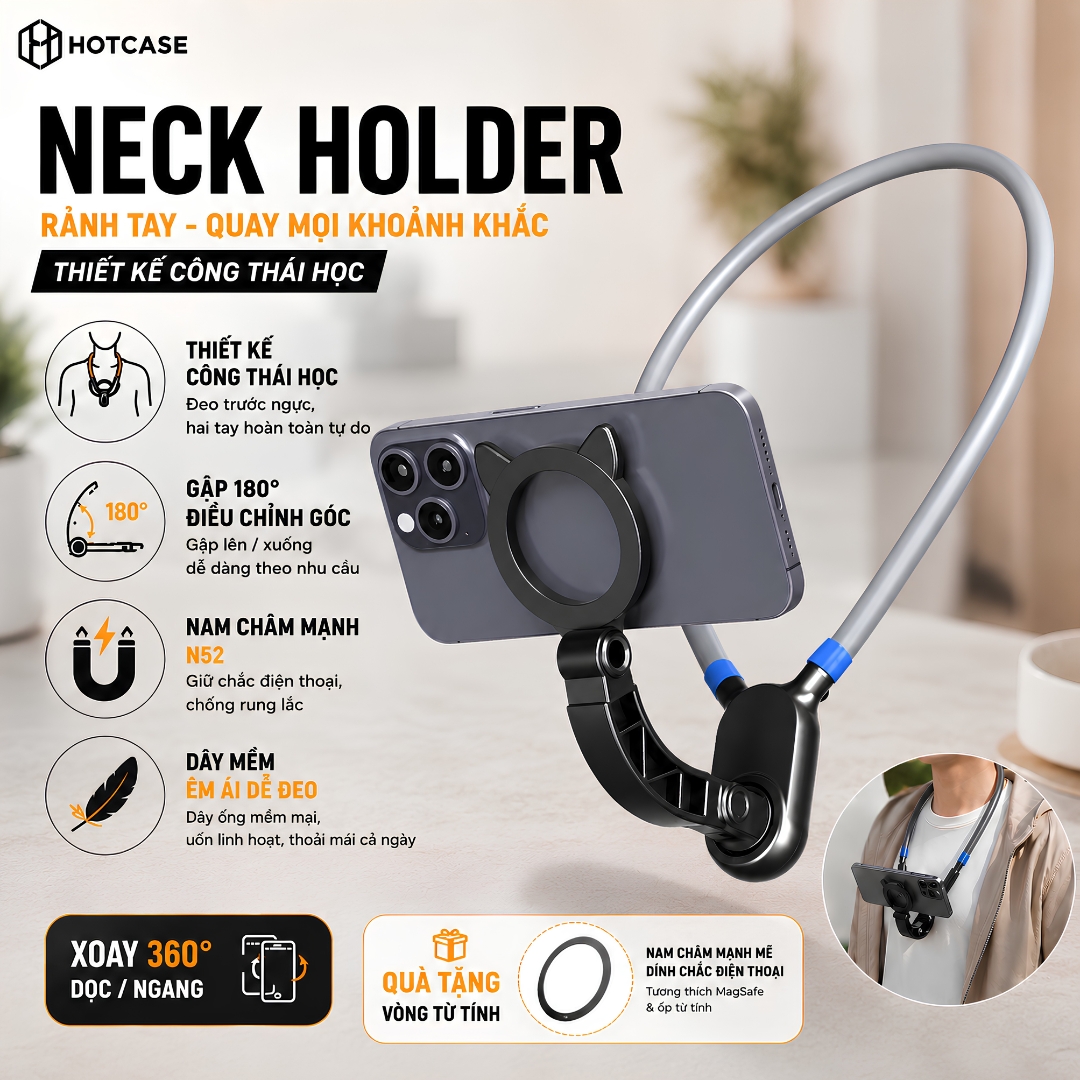 Giá đỡ đeo cô từ tính magnetic hỗ trợ quay phim HOTCASE Neck Holder cho điện thoại iPhone / Samsung hỗ trợ quay vlog, POV góc nhìn thứ 1 - Hàng nhập khẩu