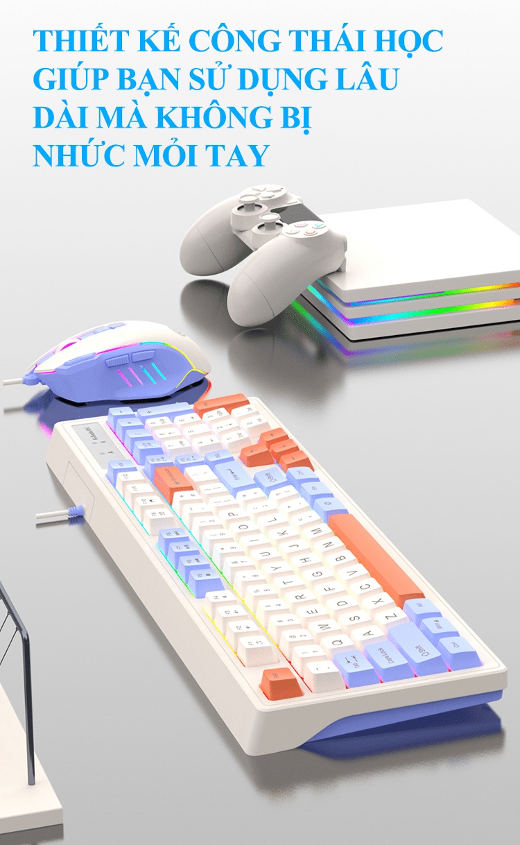 Bộ bàn phím và chuột có dây K-SNAKE KM800 chuyên game thiết kế phím mini size với bản phối màu sắc mới lạ kèm theo đèn led 7 màu dành cho game thủ - JL - HÀNG CHÍNH HÃNG
