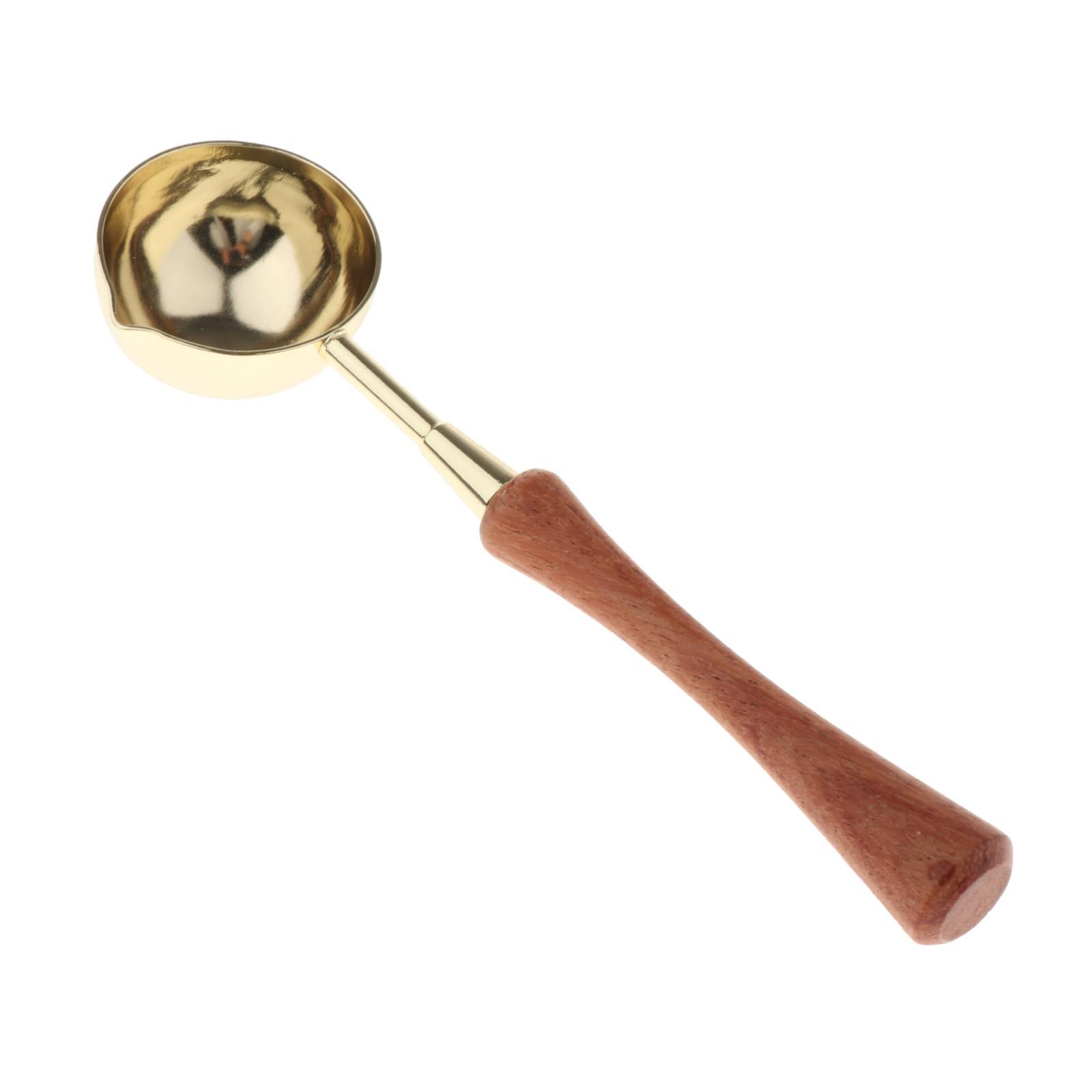 Brass/Stainless Steel Wax Spoon Vintage Elegant Wooden Handle Copper Wax Sealing Stamp Melting Spoon for Wedding Invitations Envelope Wax Seal Spoon