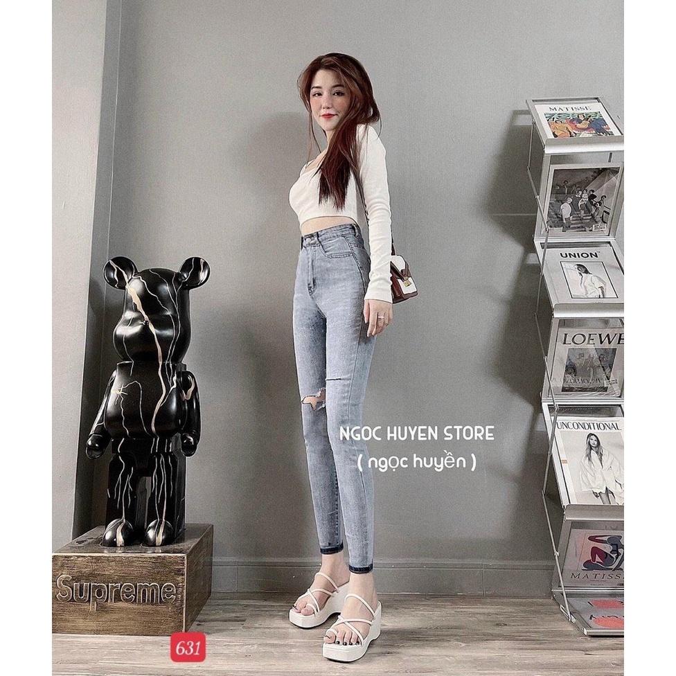 Quần jean nữ Rách hack dáng cao cấp -chất denim co dãn tốt - quần chuẫn shop BEN Shop080 ms 613
