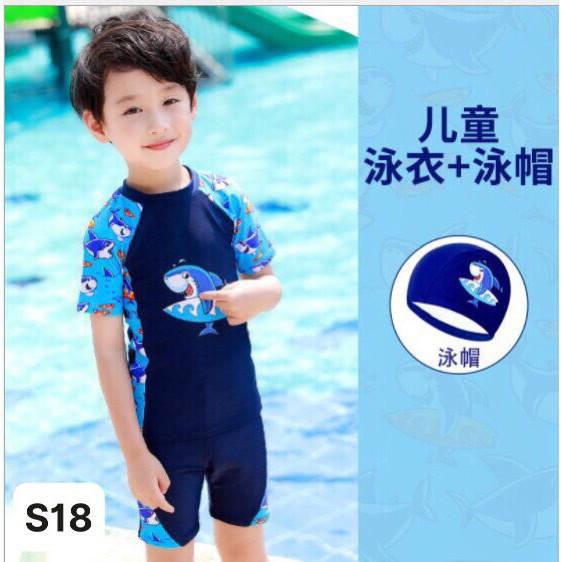 Bộ bơi cá heo bé trai kèm mũ