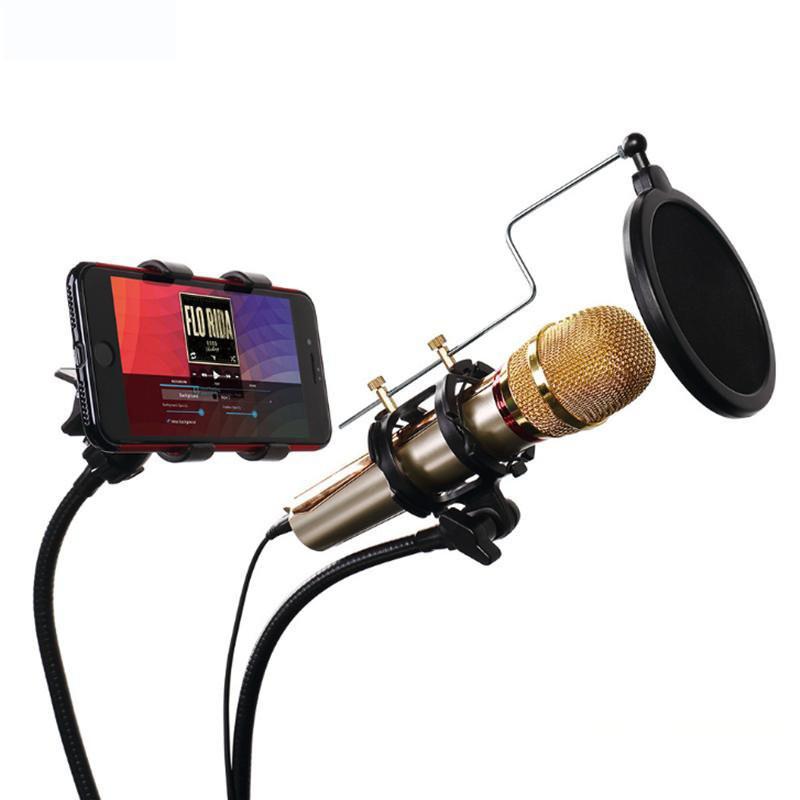 Giá đỡ micro livestream, có màng lọc mic và giá đỡ điện thoại chắc chắn